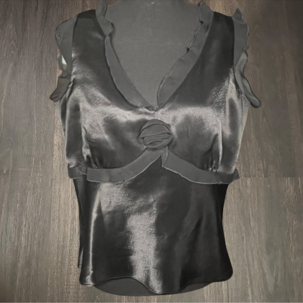 Jordan Black Satin V-Neck Sleeveless Blouse